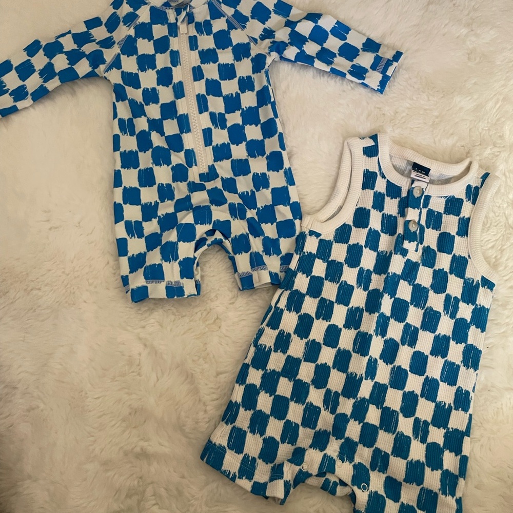 Blue and White baby Swimsuit and Romper